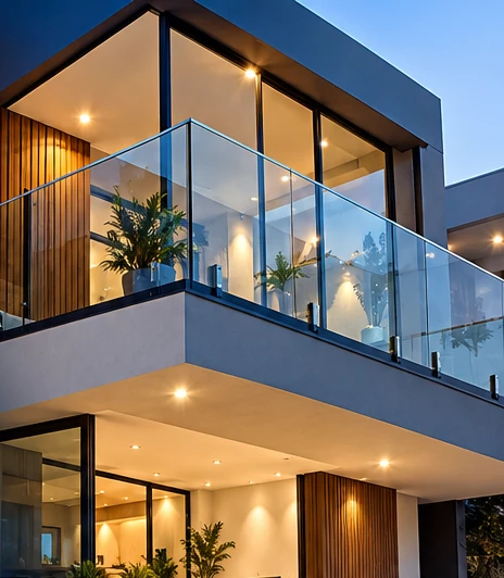 Imagem ilustrativa: arquitetura contemporânea com vidro e guarda-corpo